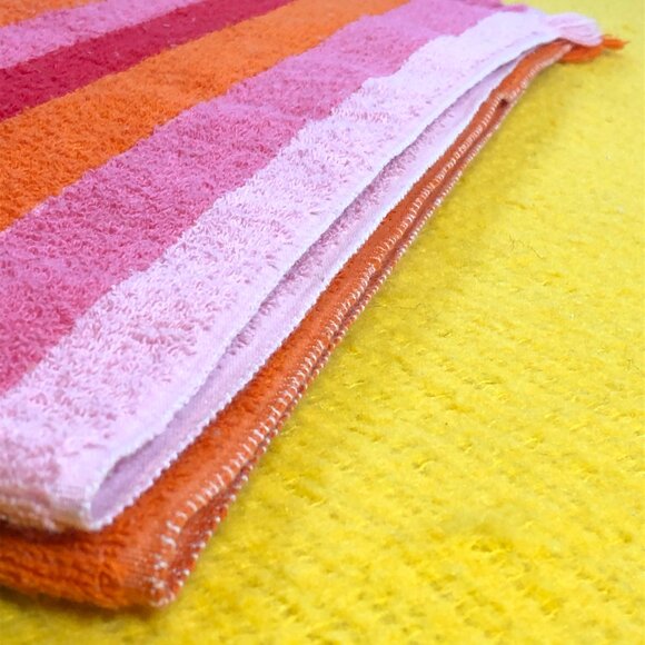 Vintage 70s CALDWELL Cotton Bath Towel 22.5" x 39": Pink Green Orange Stripes - Picture 6 of 10
